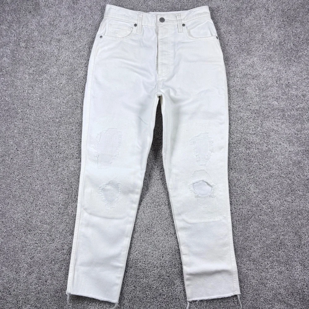 Lucky‎ Brand Drew Mom Jean White Distressed High Rise Button Fly Size 6/28 NEW